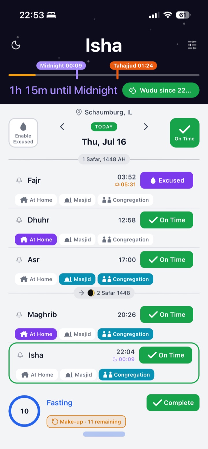 Five Prayers — Prayer times screen